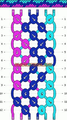 the chain pattern is shown in blue, pink and green with an arrow on it