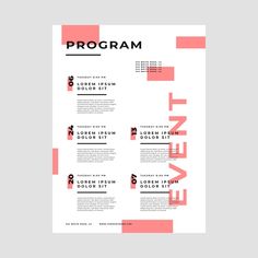 a poster with the words program written in red and pink squares on it, as well as