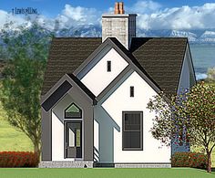 ADU House plan Adu House Plans, Shotgun House Floor Plans, Charming Fireplace, Adu House, Great Room Fireplace, Shotgun House, Full Kitchen, Modern European, Vaulted Ceilings