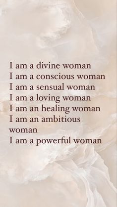 a poem written in brown and white with the words i am a divine woman