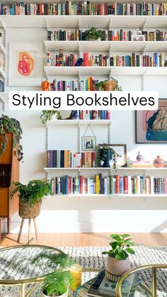 a living room filled with lots of books and plants