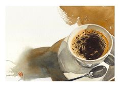 a painting of a cup of coffee on a saucer