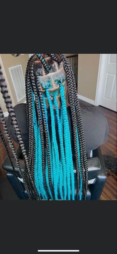 Peek A Boo Jumbo Knotless Braids, Braided Hairstyles With Blue Hair, Box Braids Under Color, Teal Peekaboo Braids, Light Blue Knotless Braids, Teal Box Braids, Braided Hairstyles For Black Women Quick, Nana Edits