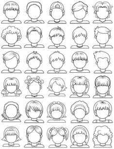 a bunch of different hairs styles and haircuts on a white paper sheet with black ink