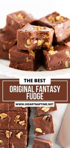 chocolate fudge with nuts on top and the title overlay reads, the best original fantasy fudge