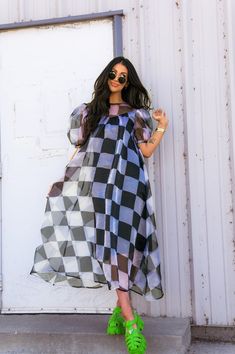 LALA ORIGINAL: Star Energy Organza Dress in Checkerboard – Dressed in Lala 2025 Fashion, Outfit Formulas, Organza Dress, Stylish Party, Sweater Collection, Overlay Dress, White Fashion, Dress To Impress