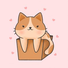 a cat sitting in a bag with hearts around it