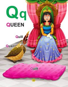 an image of the letter q in front of a princess's bed with her name