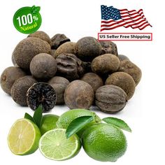 an image of limes and kiwi fruit with the american flag in the background