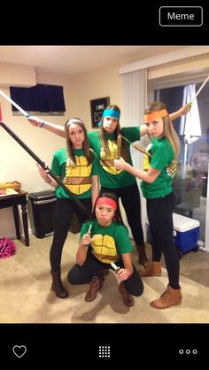 some people are dressed up as teenage mutant ninjas