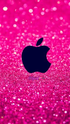 an apple logo on a pink glitter background