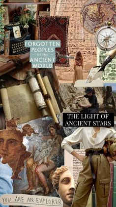 collage of images with the words, people, ancient world and an old typewriter