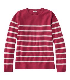 We traveled the globe to find the world's finest cashmere for our striped crewneck sweater. It's so luxuriously soft, you'll notice the difference from the moment you put it on. Slightly Fitted: Softly shapes the body. Falls at hip. 100% Inner Mongolian two-ply cashmere. Handwash and dry flat, or dry clean. Narrow ribbed trim. Imported. Fit: Slightly Fitted | Women's Classic Cashmere Sweater, Crewneck Stripe Raspberry Cream, Striped Crewneck, Women's Sweaters, Cashmere Sweater, Crewneck Sweater, L L Bean, Go Shopping, Stripe Sweater, Cashmere Sweaters