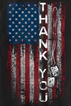 a black shirt with an american flag and the words thank you