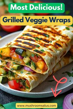 grilled veggie wraps on a plate with text overlay