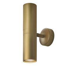 an outdoor wall light with a gold finish