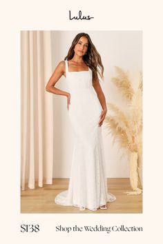 Begin your forever fairytale with a look as sweet as the Lulus Eternal Happiness White Lace Square Neck Mermaid Maxi Dress! Dainty floral lace (atop a matching knit liner) falls effortlessly from wide straps into an elegant square neckline and a princess-seamed bodice. A high, fitted waist carries into a figure-skimming mermaid silhouette that ends at a maxi hem with a romantic train. The scoop back sits atop a row of decorative covered buttons that lends a sweet vintage-inspired finish. Hidden Dress Dainty, Square Neck Maxi Dress, Mermaid Maxi Dress, Lulu Fashion, Mermaid Silhouette, Square Necklines, Wide Straps, Covered Buttons, Square Neckline