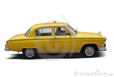 an old yellow taxi cab on a white background