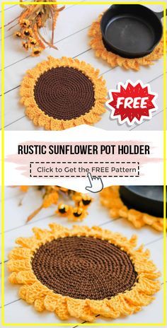 the sunflower pot holder is made from crochet yarn