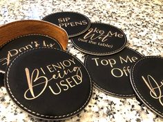 Dirty Humor Round Six (6) Leather Coasters Set - Monogram That Leather Coaster Set, Leather Coasters, Coasters Set, Coaster Set, Faux Suede, Coasters, Monogram, Humor, Square