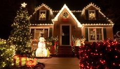 a house with christmas lights and decorations on it