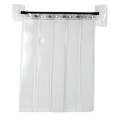 an image of a clear plastic curtain with metal clips on it's side and the bottom