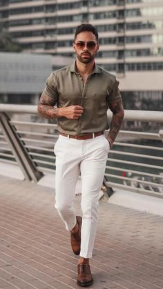 Mens Semi Casual Wedding Attire, Mens Semi Formal Wear Summer, Tan Dress Shirt Men Outfit, Dress Clothes For Men Wedding, Men Half Sleeve Shirt Style, Short Sleeve Mens Wedding Attire, Short Sleeve Suit Men, Mens Semi Formal Outfit Wedding, Men Formal Outfit Ideas