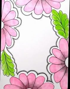 a drawing of pink flowers with green leaves