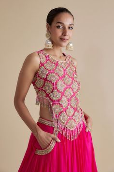 Buy Pink Silk Organza Embroidery Cutdana Round Sequin Embellished Blouse And Skirt Set For Women by Keith Gomes Online at Aza Fashions. Cancan Skirt, Organza Embroidery, Multicolor Sequins, Bead Embellishment, Padded Blouse, Embellished Blouse, Indo Western, Indian Fashion Dresses, Silk Organza