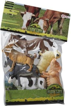 farm life figures are shown in the package, including two cows and one horse with horns