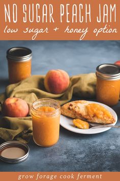 no sugar peach jam in jars and on plates