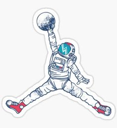 a sticker with an astronaut in the air holding a basketball on it's back