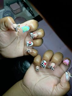 White Duck Nails, Junk Nail Designs, Raw Nails, Plain Acrylic Nails, Retro Nails