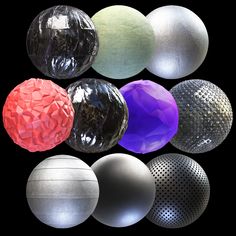 an array of different colored balls on a black background