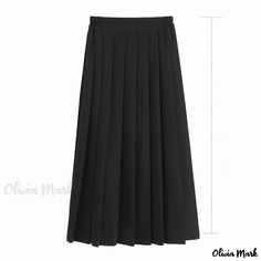 Olivia Mark - Pleated Midi Skirt with Elastic Waist in Black Black Skirt Pleated, Pleated Skirt Black, Long Black Skirt, Long Pleated Skirt, Pleated Long Skirt, Skirt Pleated, Black Midi Skirt, Black Midi, Pleated Midi Skirt