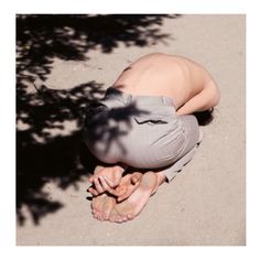 a person laying on the ground next to a tree