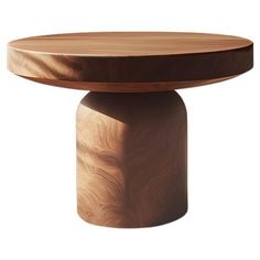 a wooden table with a circular top on it's side, against a white background