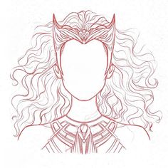 a drawing of a woman's face with horns on her head and long curly hair