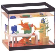 a fish tank filled with toys and water