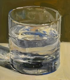 an oil painting of a glass of water