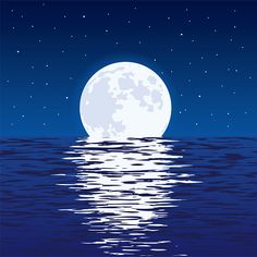 the full moon over the ocean at night royalty illustration