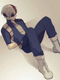 an anime character laying on the ground with his legs crossed