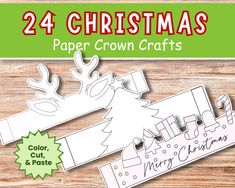 Get ready for Christmas with this adorable, easy-to-make holiday crown activity bundle --a perfect children's craft for parties, classroom parties, sunday school, daycare, preschool, and school celebrations! Simply purchase, download, print, and decorate with your favorite coloring supplies and embellishments to create a one-of-a-kind crown. ➤ You will receive 24 Christmas themed paper crown templates in size US Letter as a PDF file. Print out as many times as you need!  How to use this product: 1) Download your purchase 2) Print 3) Color 4) Assemble with glue 5) Have fun! INSTANT DOWNLOAD: This is a digital product. No physical product will be sent.  PLEASE NOTE: This item is not digitally editable. Once payment is complete the digital files (1 pdf file - 24 pages) will be available for d Crown Activity, Coloring Christmas, Crown Template, Hat Template, Paper Crown, Crown Crafts, Hats For Kids, Get Ready For Christmas, Paper Crowns