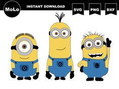 three minions from the movie despicable memes cut out on a white background