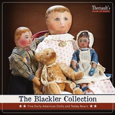 the blacker collection dolls are posed in front of an image of two children and a teddy bear