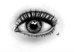 an eye with long lashes is shown in this black and white drawing by artist mark stewart