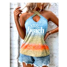 Brand New Halter Tank From Fairyseason. I Wear A Large, This Fits Like An Xl Fall Outfit Trends, Beach Tanks Tops, Beach Tanks, Tanks Tops, Sleeveless Tops Summer, Cut T Shirt, Beach Wear Outfits, Halter Tank Top, Beachwear Fashion