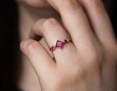 Pink Tourmaline Rings With Gemstone Accents, Pink Ruby Ring With Gemstone Accents, Pink Lab-created Ruby Ring, Modern Pink Ruby Ring For Gift, Modern Pink Ruby Ring As A Gift, Modern Pink Ruby Ring For Anniversary, Pink Ruby Ring With Gemstone Accents For Anniversary, Modern Pink Gemstone Rings, Pink Lab-created Ruby Promise Ring