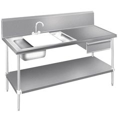 a stainless steel kitchen sink with two sinks on one side and an undershel