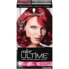 Schwarzkopf Color Ultime Hair Color Cream, 5.29 Vintage Red Hair Color - show-stopping reds for any complexion. This hair color kit will allow you to achieve noticeably vibrant color results and incredible gloss at home. Infused with Diamond Brilliance Serum. It contains special UV filter to provide additional protection. Color Ultime‘s hair dye kit including a conditioner delivers color results with luminous shine from root to tip. We recommend big-volume hairstyles for particularly glamorous r Schwarzkopf Color, Red Dye, Best Hair Dye, Dyed Red Hair, Hair Color Cream, Temporary Hair Color, Color Kit, Hair Wax, Permanent Hair Color